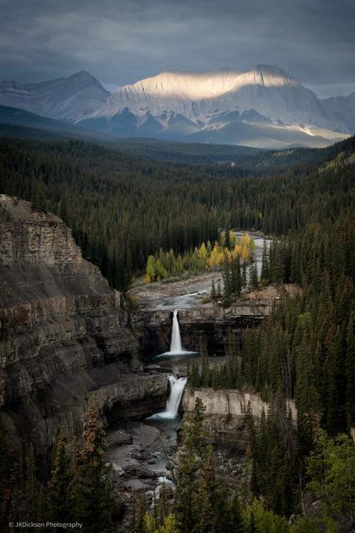 Waterfalls and mountains in Alberta, Canada