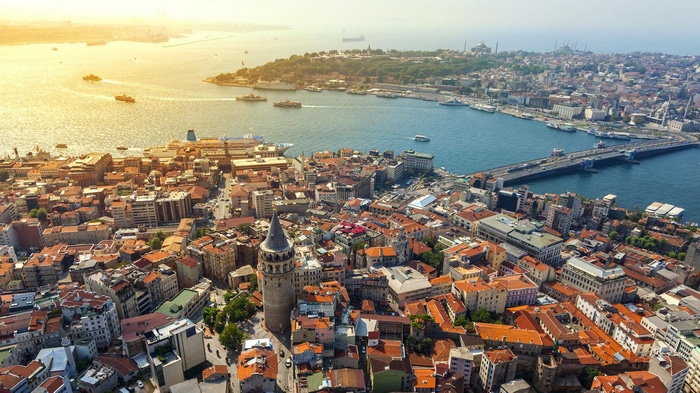 Aerial view of Istanbul cityscape with Galata Tower and Bosphorus