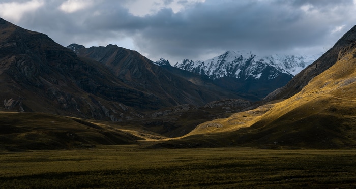 Mountains in Peru with Snow and Clouds