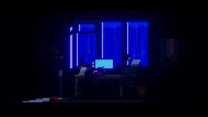 4K Office with Rain and Computer