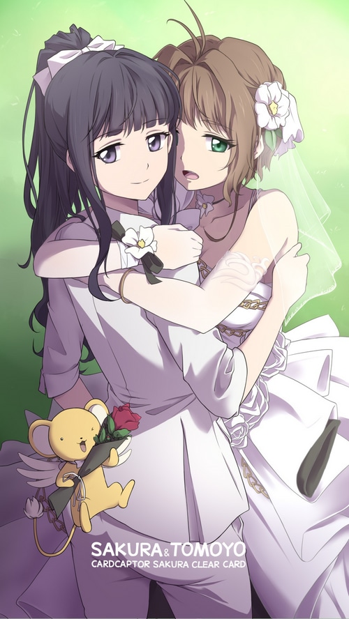 Sakura and Tomoyo in Wedding Attire with Kerobero