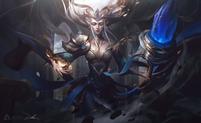 Janna from League of Legends with a staff