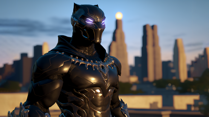 Black Panther in a city at dusk