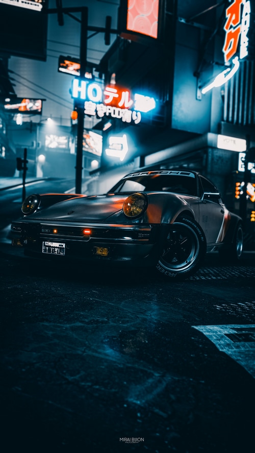 Cyberpunk Porsche 911 on a Neon Street