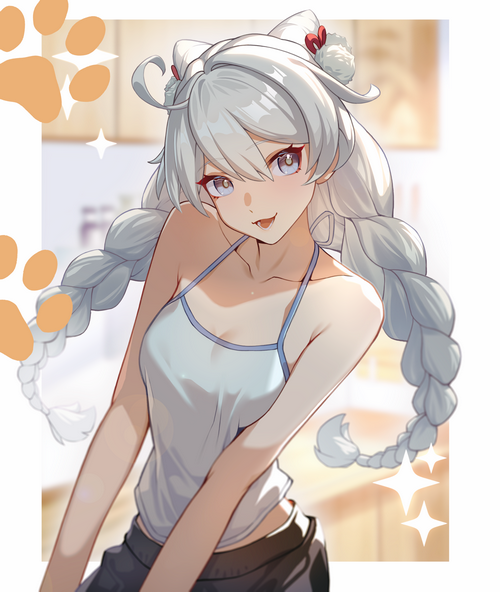 Anime girl with white hair and cat ears