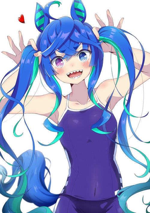 Anime girl with blue twintails and heterochromia