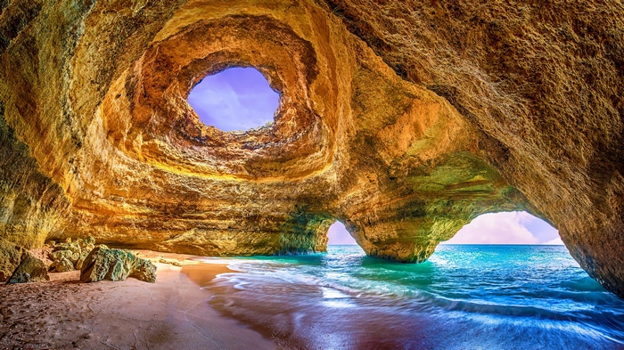 4K Beach Cave with Ocean and Sky