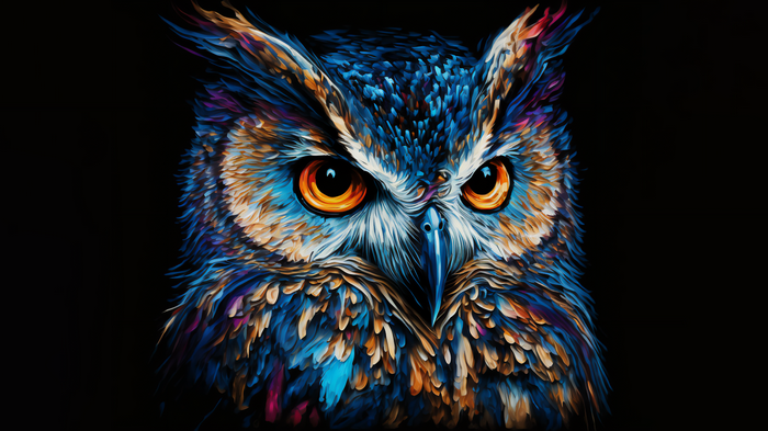 Painting of an owl with colorful feathers