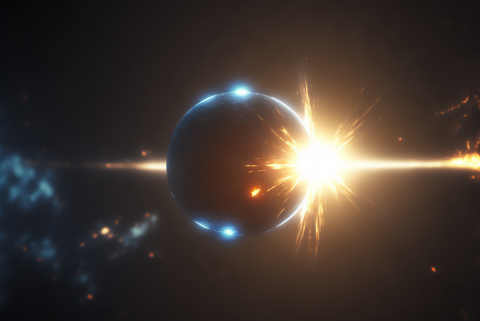Planet with a bright explosion in space