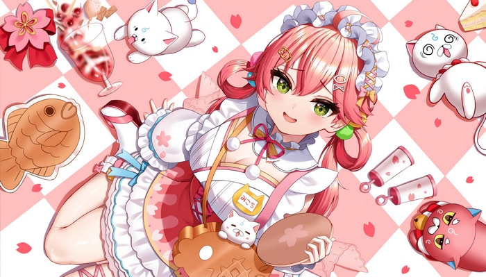 Sakura Miko with sweets and cats