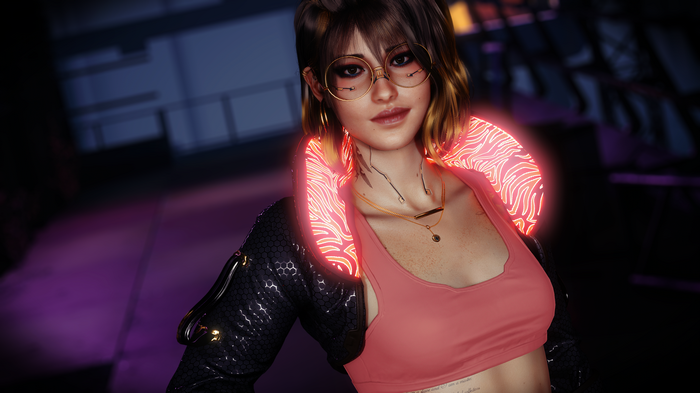 Valerie from Cyberpunk 2077 with neon collar