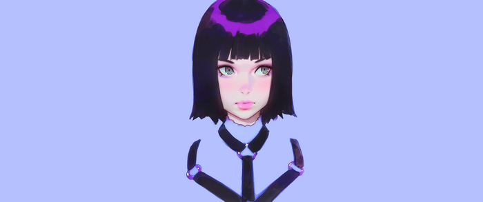 Ilya Kuvshinov anime girl with bob hairstyle and chest harness
