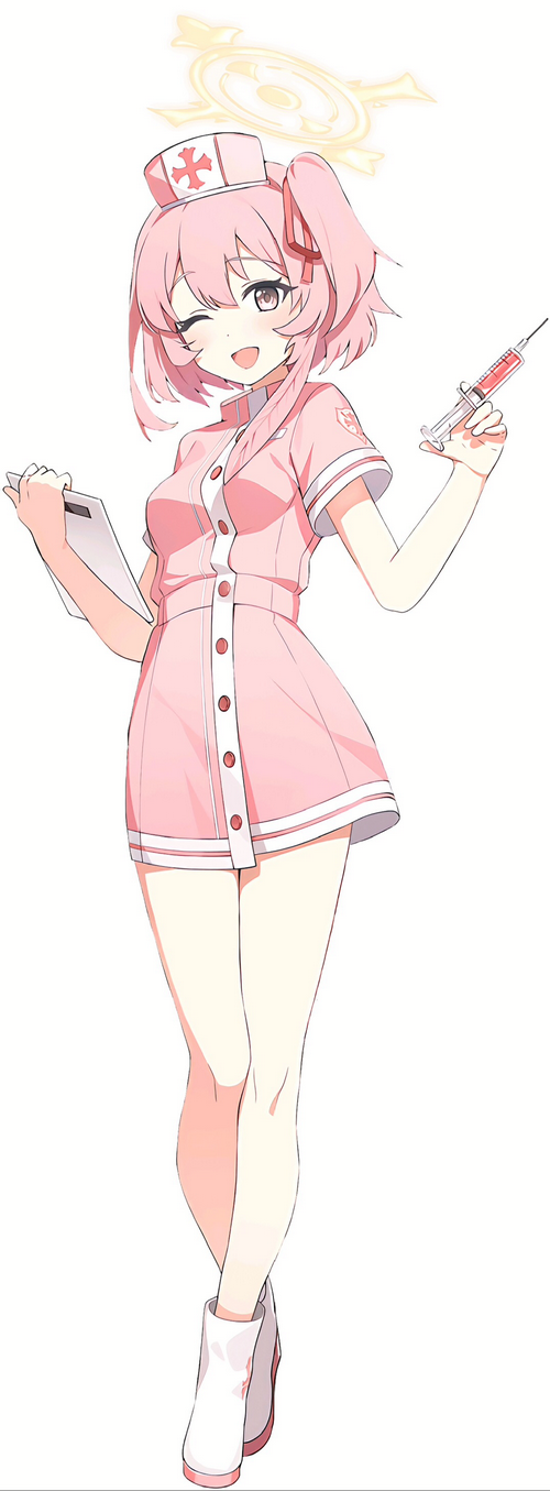 Nurse with pink hair holding a syringe and clipboard