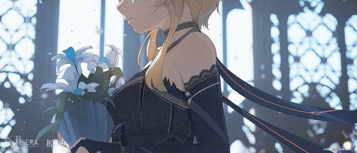 Lumine holding flowers in a church