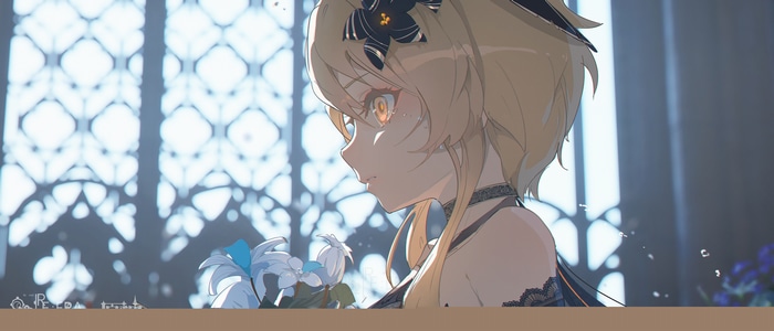 Lumine from Genshin Impact with flowers