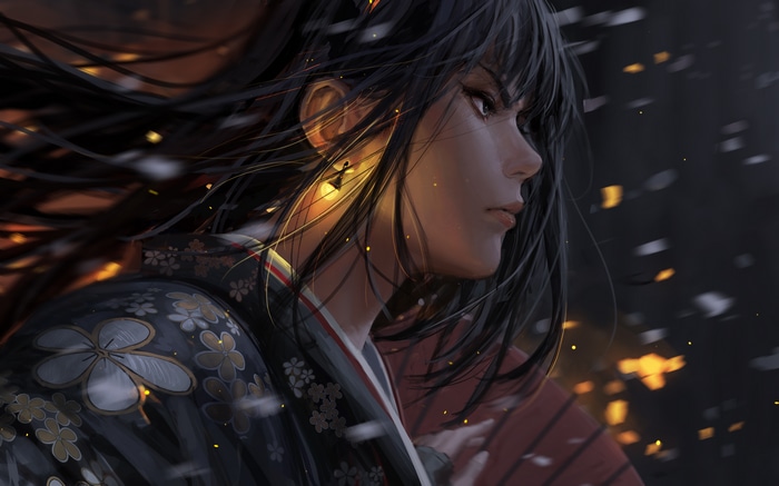 4K Fantasy Art of a Woman in Kimono by GUWEIZ