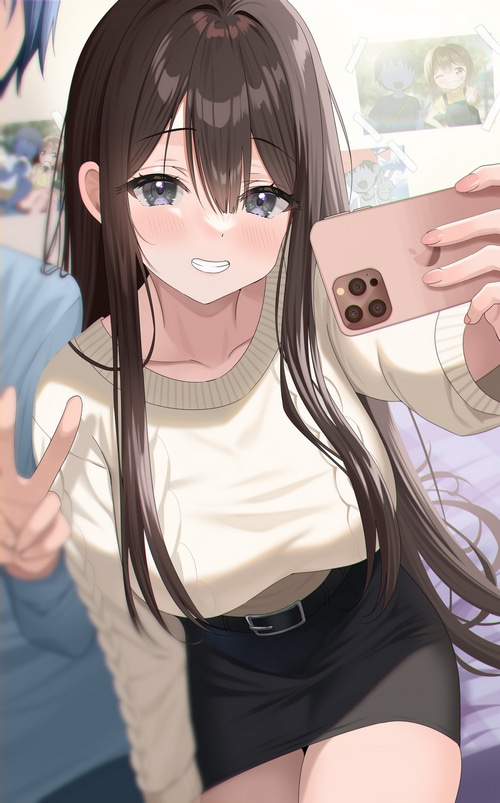 Anime girl taking a selfie with a phone