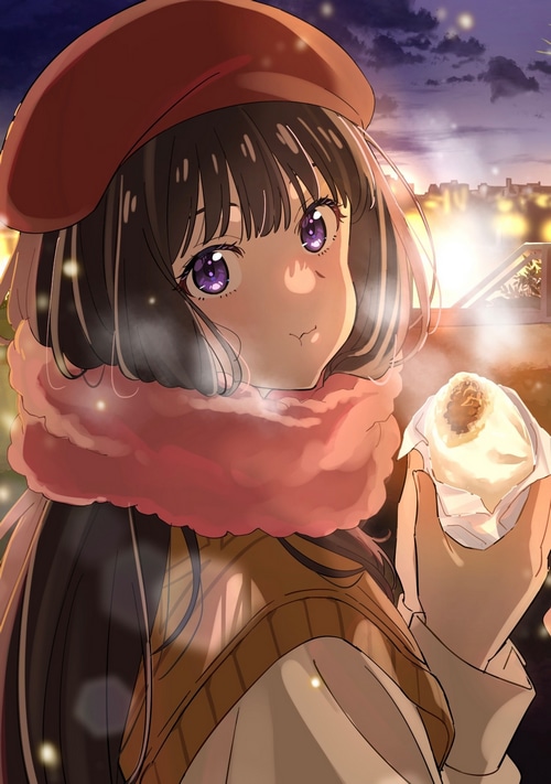 Inoue Takina eating dumplings in the evening