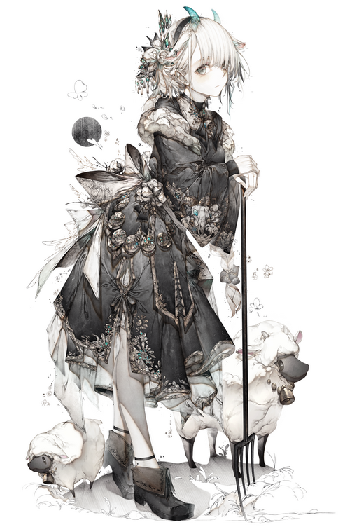 Girl with horns and sheep