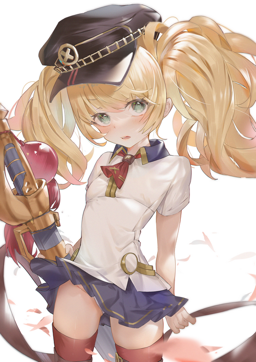 Anime girl with blonde pigtails and a hat