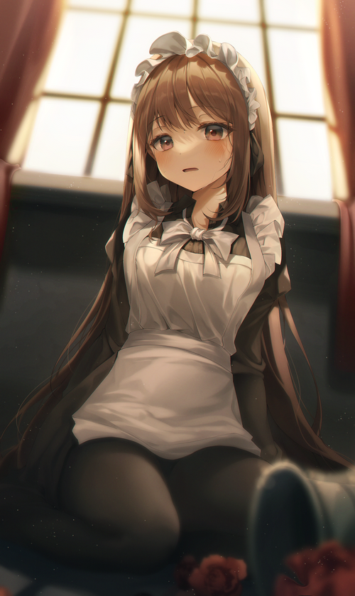 Anime girl in maid outfit with brown hair and eyes