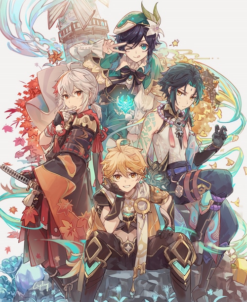 Genshin Impact: Aether, Venti, Xiao, and Kazuha