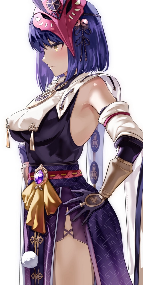 Kujou Sara from Genshin Impact wearing a mask