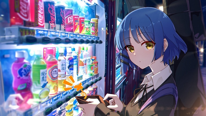 Ryo Yamada from BOCCHI THE ROCK! at a vending machine