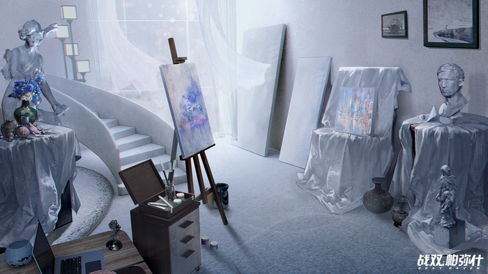 Punishing: Gray Raven Art Studio with Sculptures and Paintings
