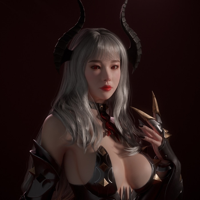 Succubus with silver hair and horns