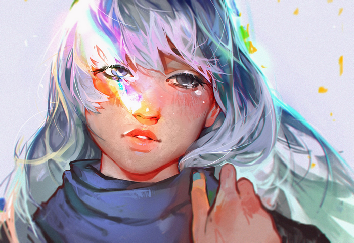 Anime girl with blue hair by Angela He