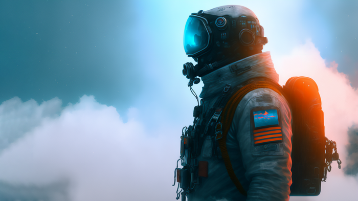 Astronaut in a spacesuit with a misty background