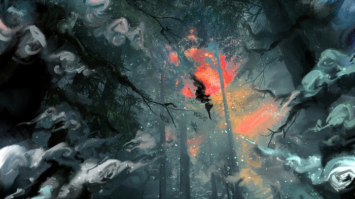 4K Forest with Blood Moon and Smoke