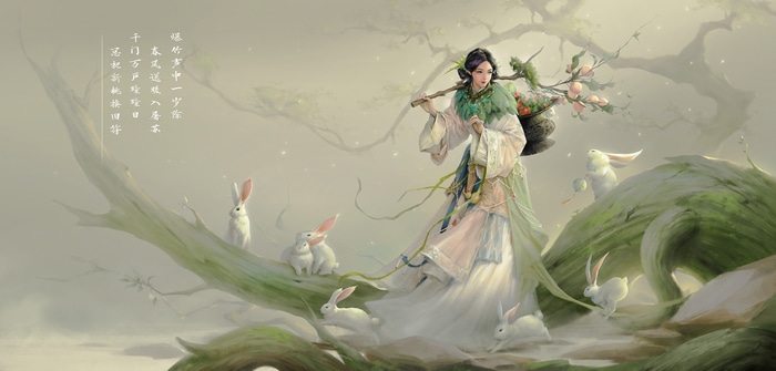 Fantasy Art of a Woman with Rabbits