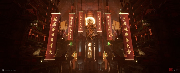 4K Chinese tradition fantasy art with statue