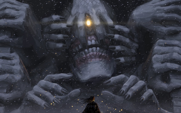 Fantasy art of a creature with many hands and a single eye