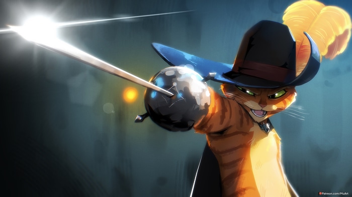 Puss in Boots with a sword and hat