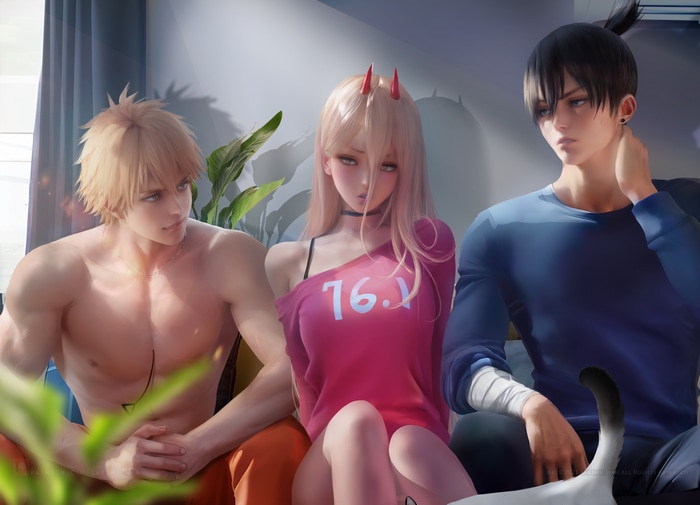 Chainsaw Man Denji, Power, and Aki fan art