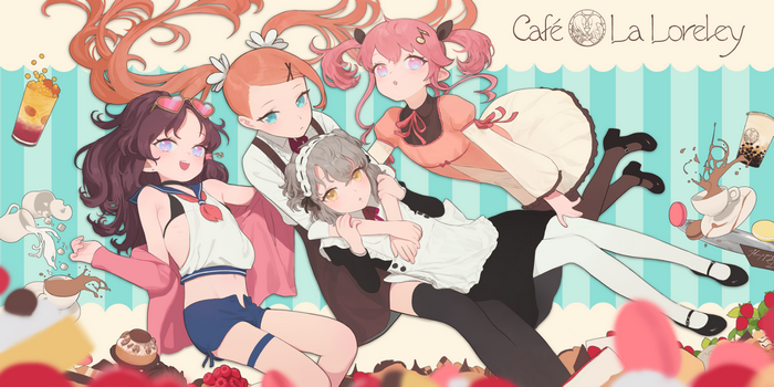 Café La Loreley anime girls with drinks and desserts