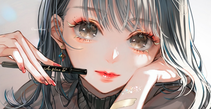 Girl with makeup holding a pen