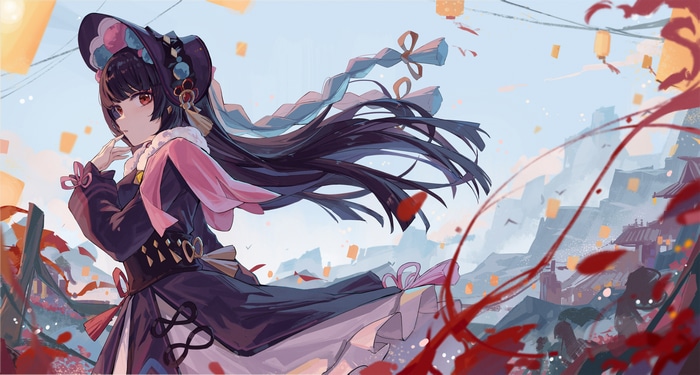 Yunjin from Genshin Impact with lanterns