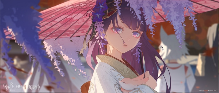 Anime girl with umbrella and flowers, Genshin Impact