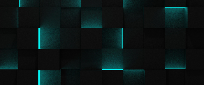 Abstract dark cubes with glowing cyan light
