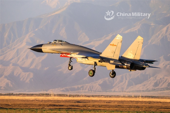 Chinese PLAAF jet fighter taking off