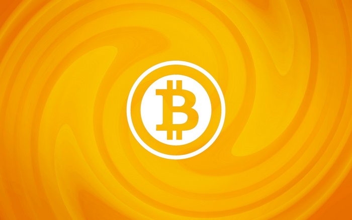 Bitcoin Logo on Orange Swirl Background