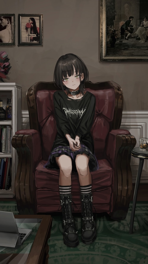 4K Goth Girl in Chair