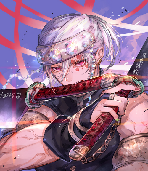 Tengen Uzui from Kimetsu no Yaiba with swords