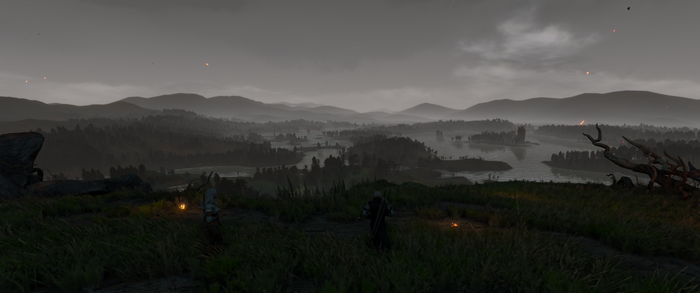 The Witcher 3: Wild Hunt landscape with two figures