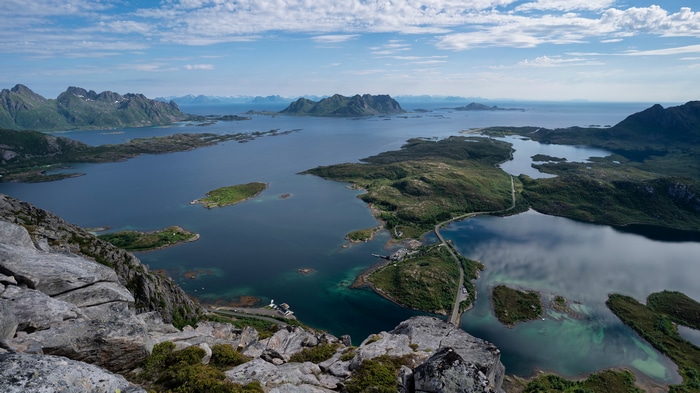 4K Vatterfjordtinden mountains and sea in Norway