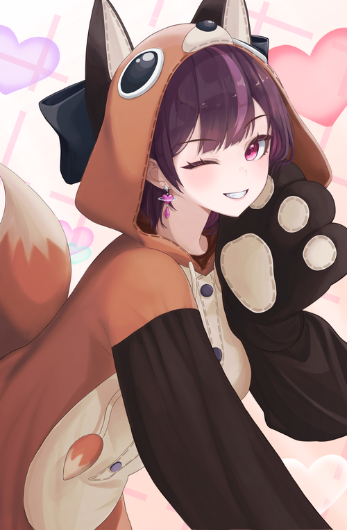 Girl in fox costume winks